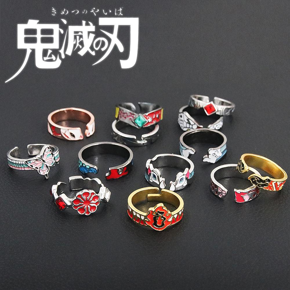 Anime Demon Slayer Ring Kimetsu No Yaiba Kamado Tanjirou Inspired Adjustable Ring For Fans Cosplay Props Jewelry Gift