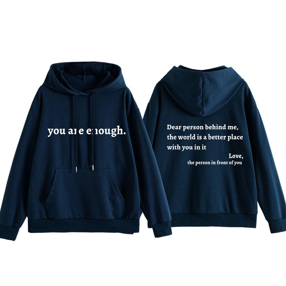 Dear Person Behind Me: Simple Letter Print Casual Long Sleeve Hooded Sweatshirt