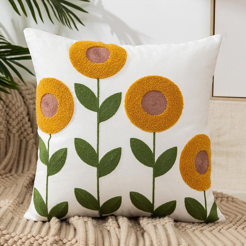 Pack of 2 Embroidered Flower Pillow Cover Boho Throw Pillow Covers 18x18 Inch Pillow Covers Pillow Covers for Couch Sofa Bedroom Living Room