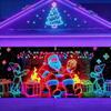 UV Activated Christmas Garage Door Cover Fluorescent 2D Flat Christmas Door Banner Lighted Holiday Cartoon Backdrop for Xmas Indoor Outdoor Wall Decor
