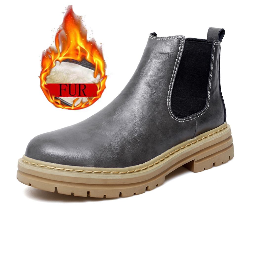 Модные повседневные ботинки челси мужские ботинки Ankel модные тенденции ретро деловые социальные офисные ботинки плюшевые теплые нескользящие ботинки на толстой подошве