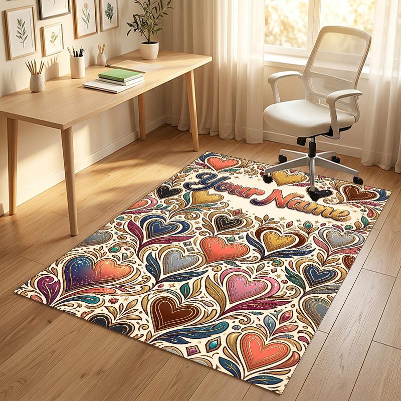 Heart Theme Soft Crystal Velvet Rug Custom Name & Text Print Non Slip Floor Rug for Bedroom Living Room