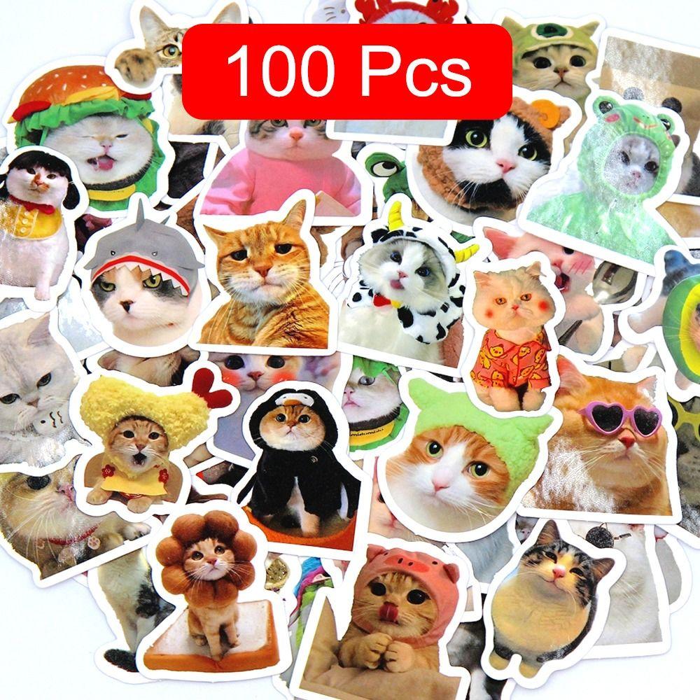 100Pcs DIY Cat Stickers PVC Kawaii Stickers Cute Funny Stickers Kids Sticker