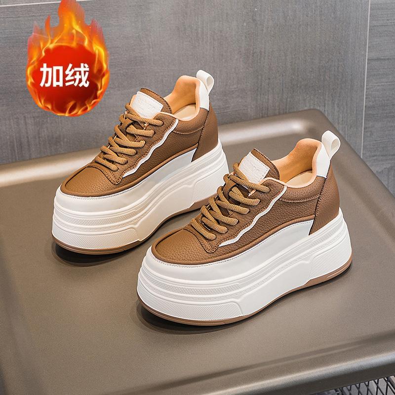 33 Small Size Lace-up Inner Height Increase Casual New Thick-soled Wedge Heel Leather Small Wedge Heel Shows High White Shoes Women