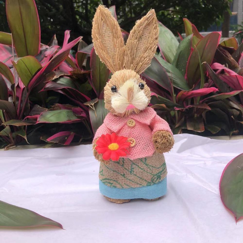 Cute High-25cm Straw Rabbits DIY Handmade Landscape Rabbit Statue Photography Props Gift Rabbit Decoration Garden Balcony