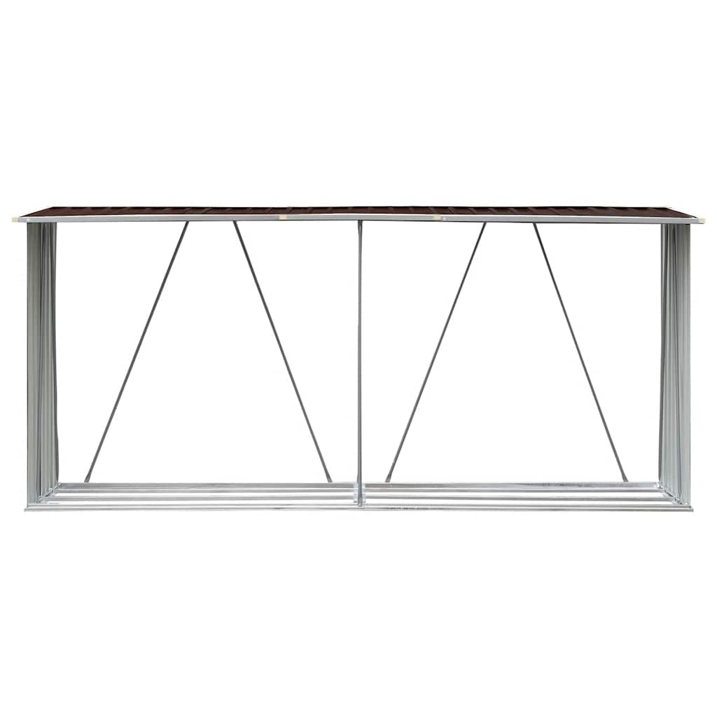 Firewood Storage Shed Galvanized Steel 330 x 84 x 152 cm Brown