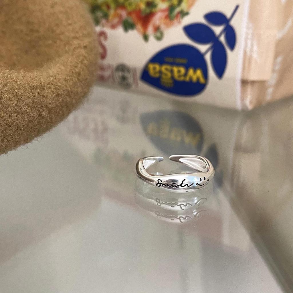 Кольцо со смайликом и открытым кружевом, посеребренное 2024 г. – простое, стильное, индивидуальное кольцо на указательный палец
