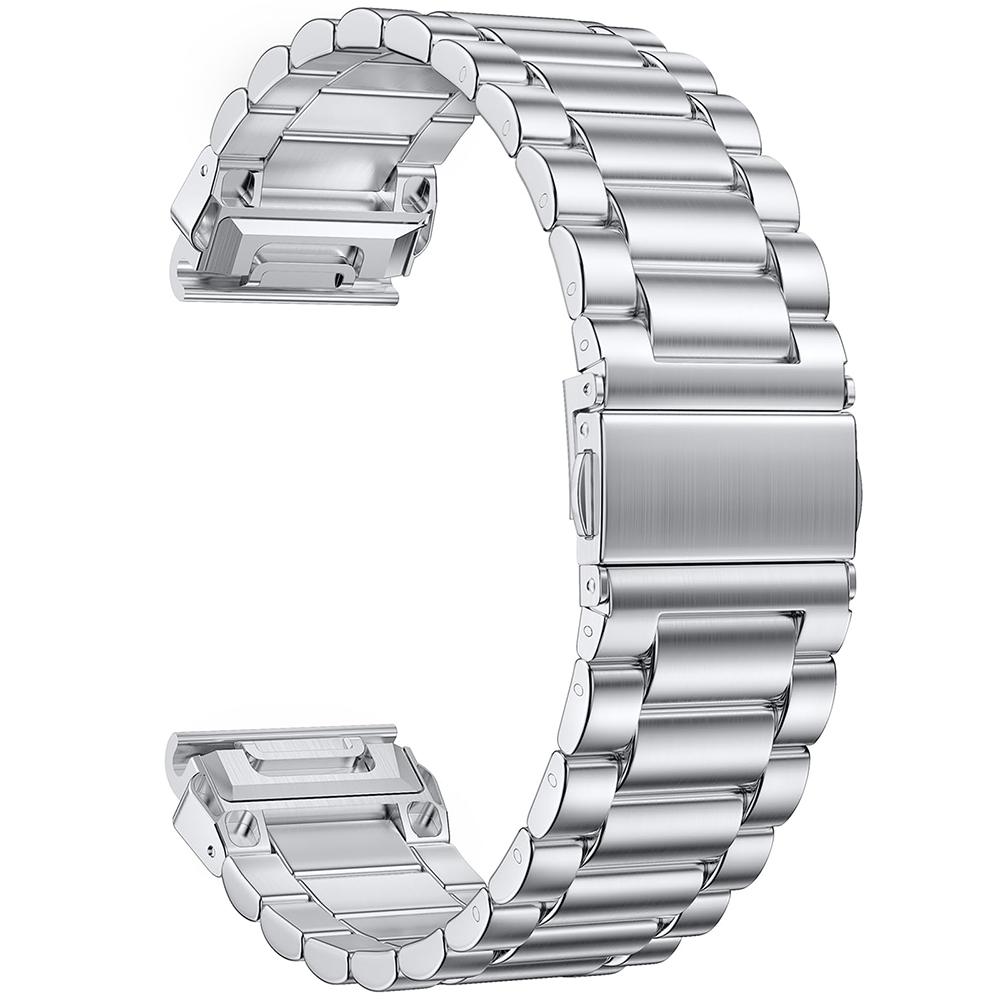 22mm 3-Bead Watch Band for Garmin Fenix 8 Pro AMOLED 47mm/8 47mm/E 47mm Stainless Steel Replacement Strap with Folding Clasp