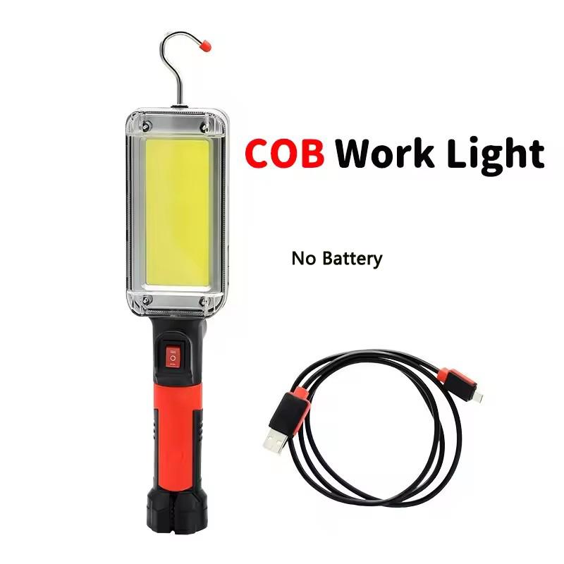 Портативный COB фонарь USB-перезаряжаемый светодиодный фонарик Автомобильный ремонт Кемпинг Рабочая лампа Использование 2*18650 аккумулятора с крючком и магнитом