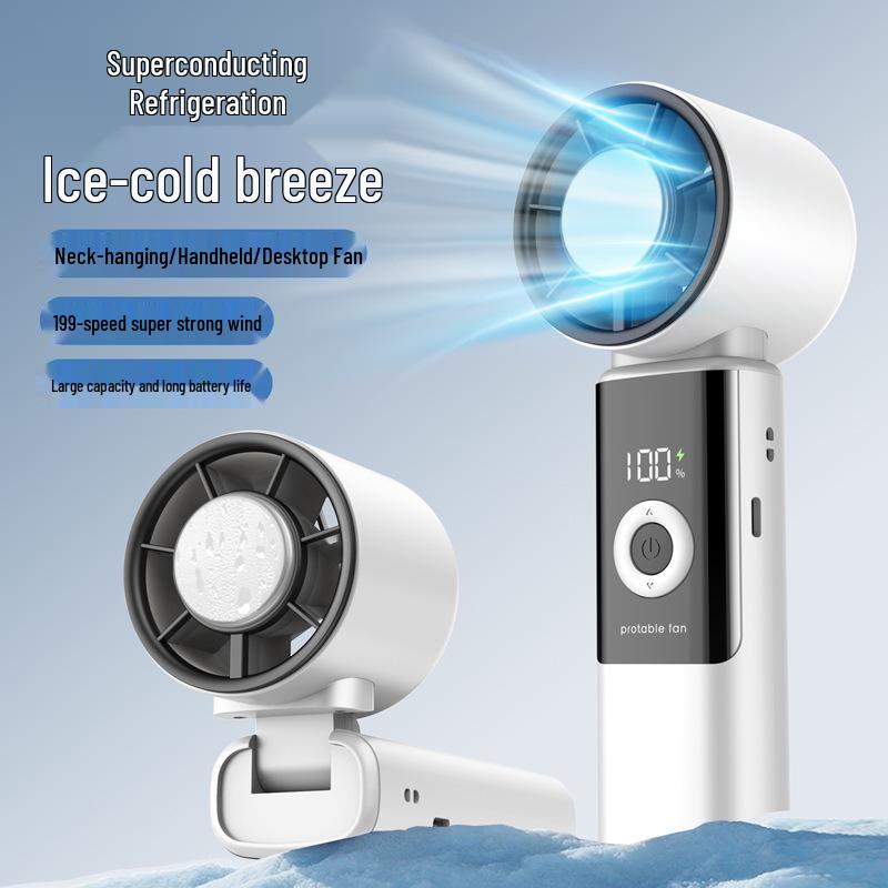 2026 USB Rechargeable Foldable Handheld Ice Cooling Fan with Simple Digital Display