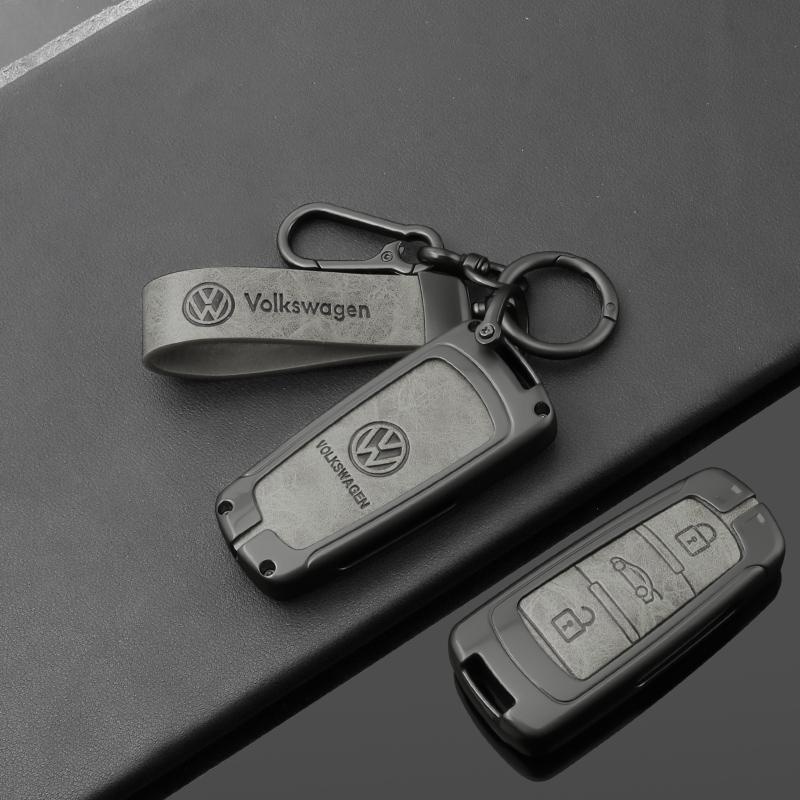 Zinc Alloy Leather Car Remote Key Case Protector Cover Shell Fob for VW Volkswagen Touareg 2019 2020 2021 2022 2023 Accessories zj2