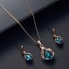 Women Water Drop Shape Rhinestone Pendant Necklace Ear Stud Earrings Jewelry Set
