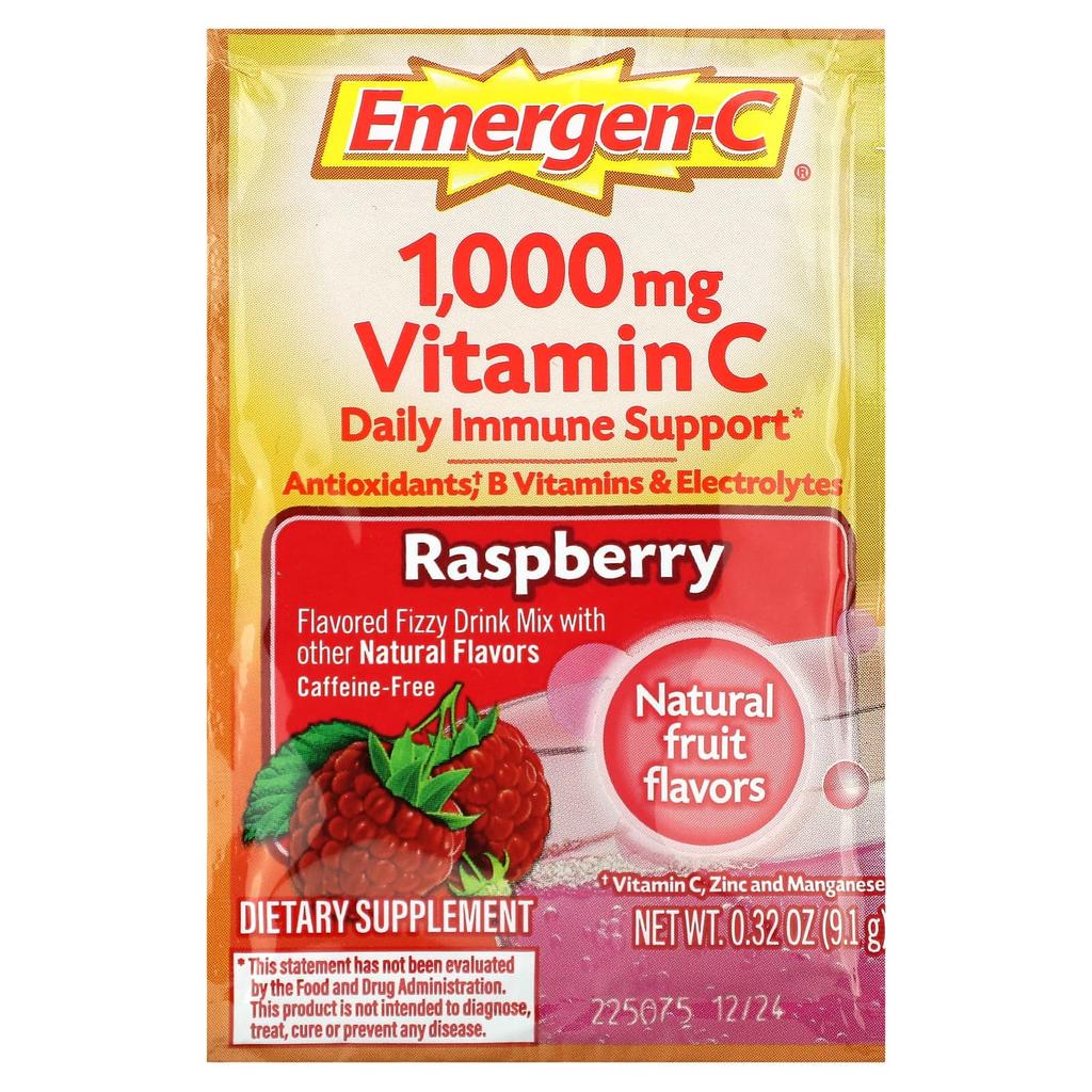 Emergen-C Vitamin C, Raspberry, 1,000Mg, 30 Packets, 9.1G (0.32Oz) Each