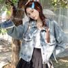Весенне-осенняя джинсовая куртка с усами, женская короткая свободная повседневная уменьшающая возраст куртка, топы