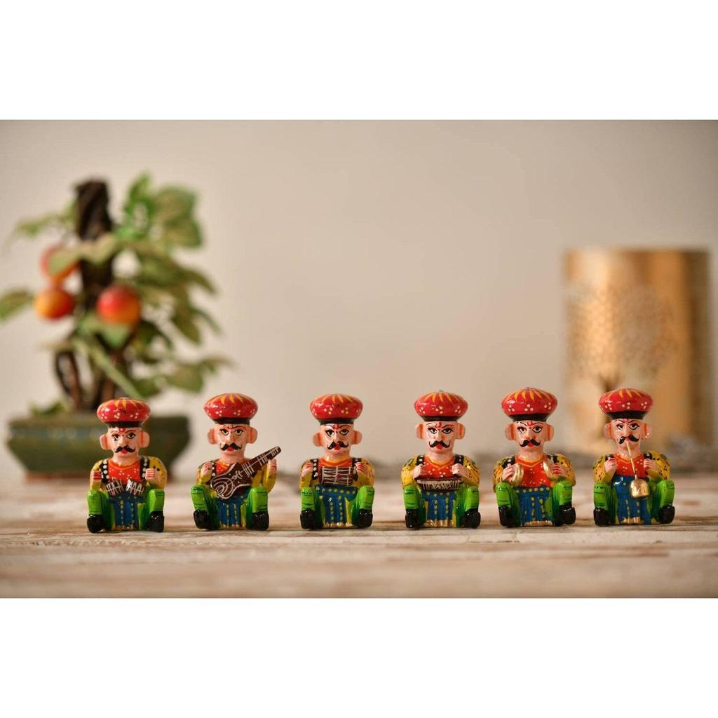 Раджастхани музыкант Бавла набор кукол идол этнический домашний декор предметы ремесла кусок дерева (Набор из 6)