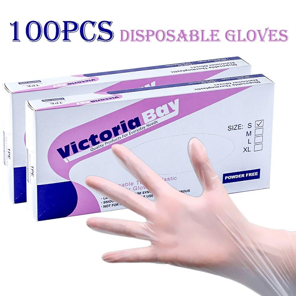 100Pcs Transparent Disposable Gloves S/M/L/XL Latex Free Gloves Durable Cleaning Gloves  Household