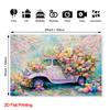 2D Spring Floral Car Backdrop with Colorful Eggs Studio Background