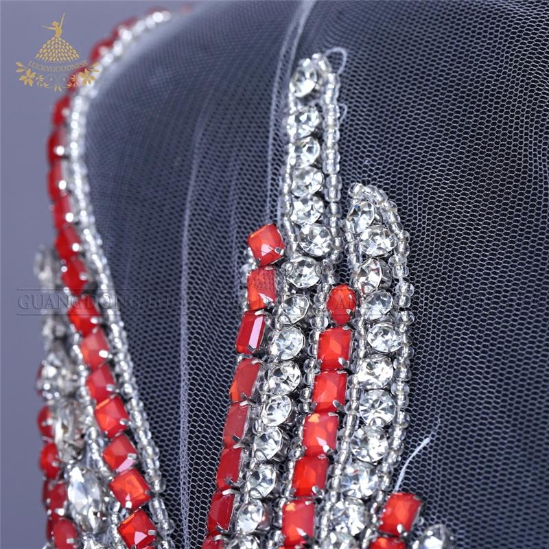 Beaded Lace Fabric Rhinestone Beads Patches Custom Embroidered Patches Rhinestone Applique Bodice Sew on Wedding Dress