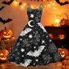 Women's Vintage Punk Off Shoulder Dress Halloween Print Sleeveless Spaghetti Strap Swing Dress Retro Gothic Style Dress