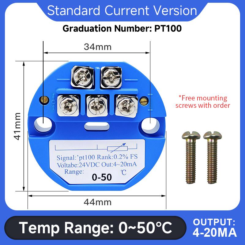 PT100 RTD Thermal Resistance Temperature Transmitter DC24V 4-20mA Output Temperature Transmitter 0-50 0-100 Degree Input Type 2