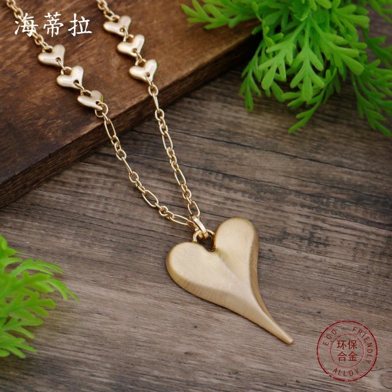 New Brushed Irregular Love Long Pendant Women's Simple High-end Heart-shaped Versatile Long Necklace