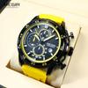 Fashion Watches for Men Military Sport Chronograph Quartz Wristwatch with Yellow Silicone Strap Luminous Hands Date Analog Watch