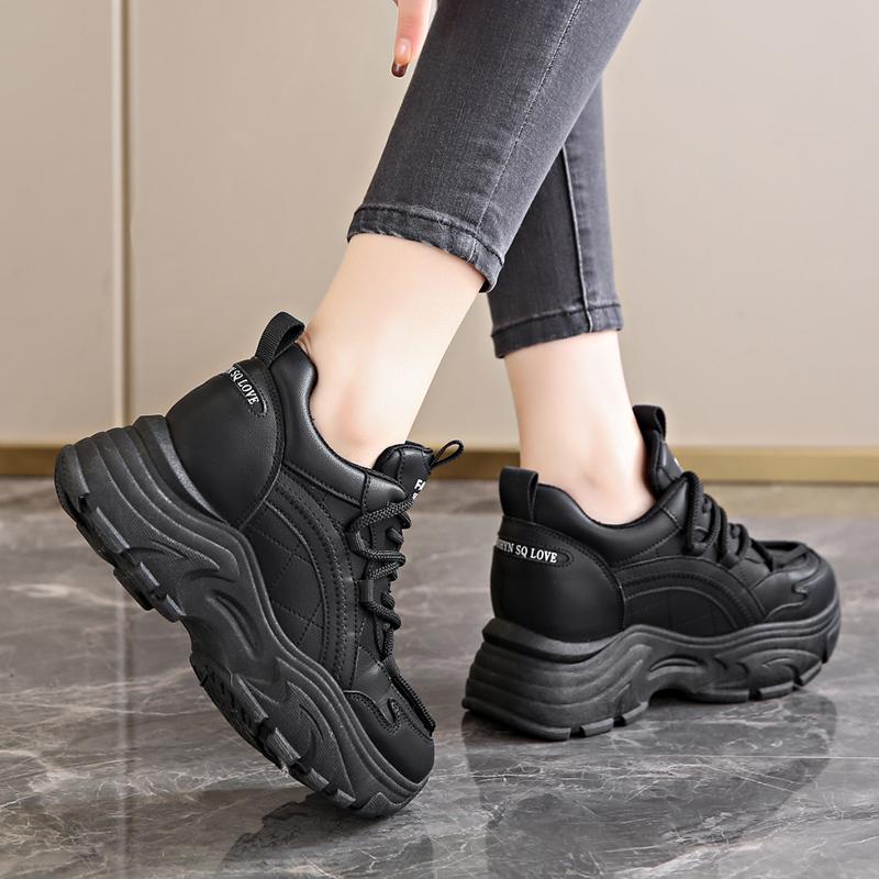 Fashion New White Chunky Women's Sneakers 2024 Autumn Winter Thick Bottom Vulcanized Shoes Woman Fashion PU Leather Platform Sneakers