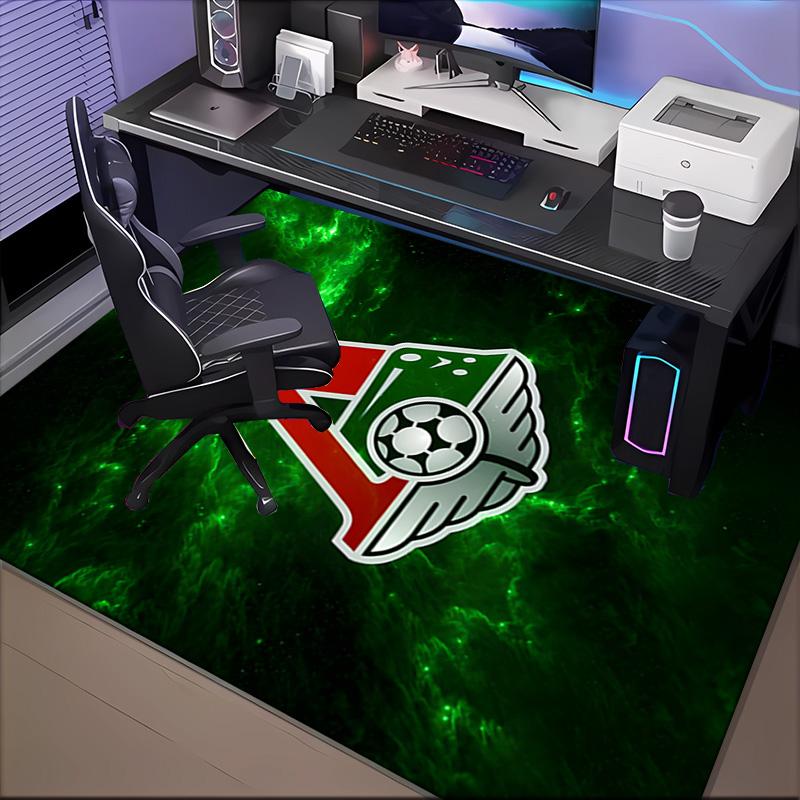 Green And Red Soccer Emblem Printed Office Carpet Chair Cushion Entryway Rug, Rugs for Living Room, Bedroom Christmas gifts