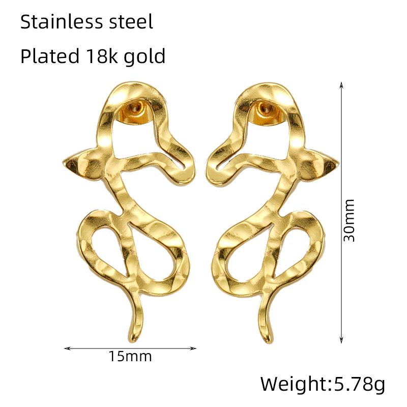 Gold Stainless Steel French Personality Snake Earrings Fashion Versatile Earrings Stud Earrings Women
