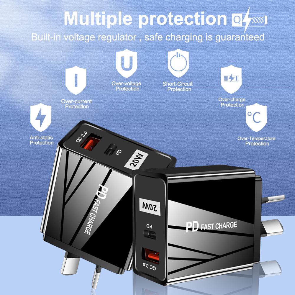 Двойное быстрое USB-зарядное устройство - 5В/9В/12В, QC3.0+PD, стандарты ЕС/США
