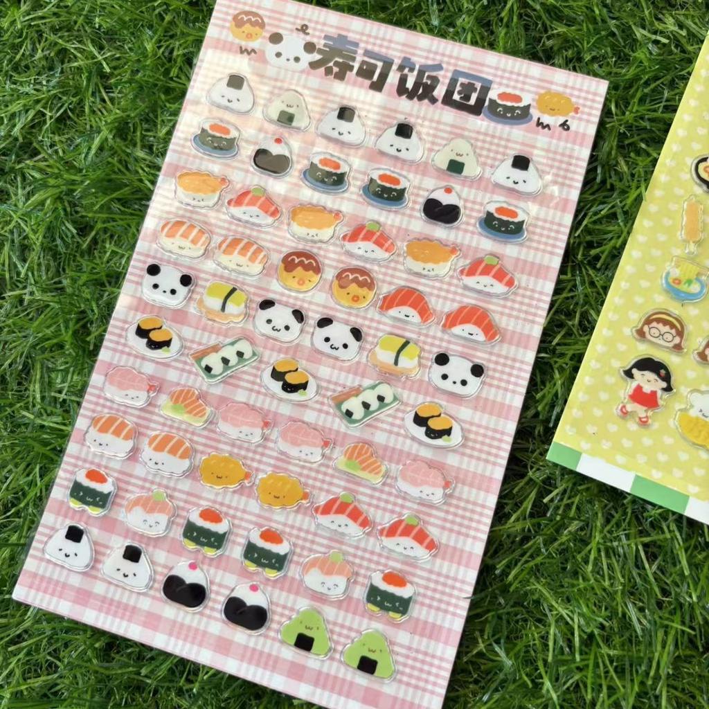 Cute Transparent Cartoon Sushi Burger Stickers for Scrapbook Phone Case Personalized DIY Decoration 1pc Arts Crafts