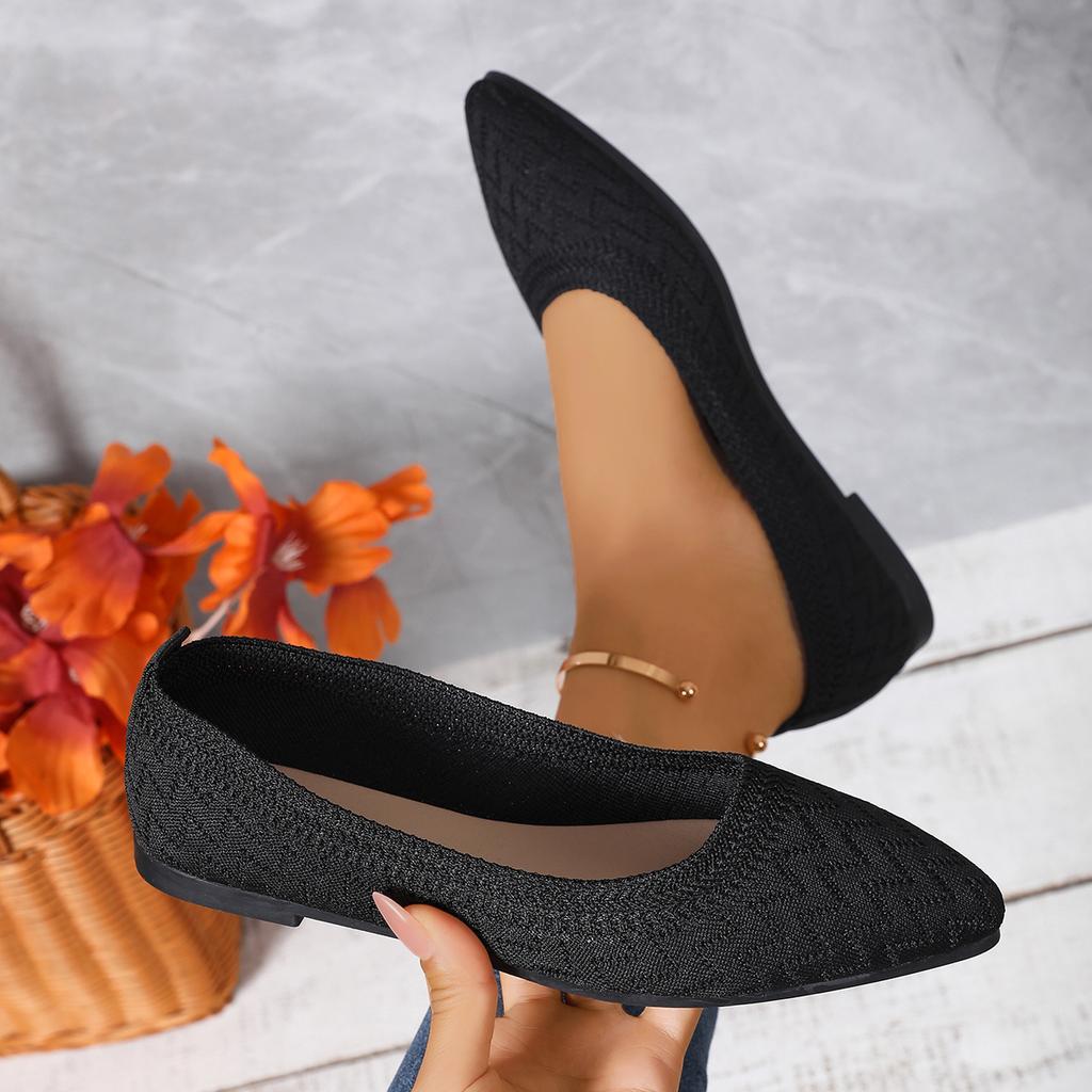 Модная женская обувь на плоской подошве 2025 Новая вязаная обувь слипоны для женщин Остроносые однотонные лоферы Повседневные дышащие плоские кроссовки Женские