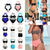 Set Bikini Women Contrast Block Halter Top High Waist Bottom Swimwear Beach