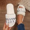 Fashion Bohemia Rhinestones Tassel Furry Indoor Slippers Women 2025 Winter Warm Short Plush Non Slip Home Slippers White Cotton Slides