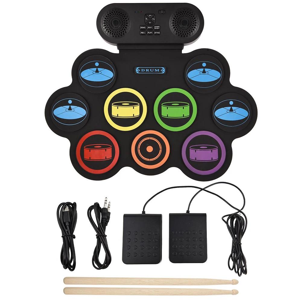 Electronic Drum Set with Drum Sticks and Pedals Portable Practice Drum Pad Kit BT Electric Drum Set for Kids Boy Birthday Gifts