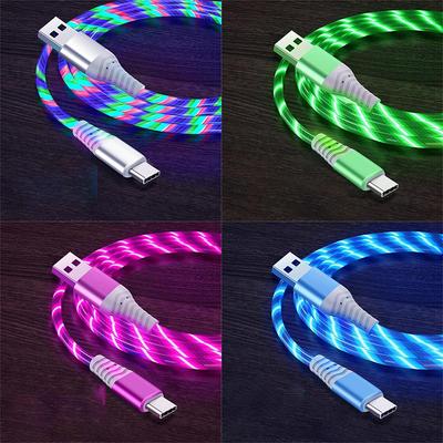 Светящийся USB-кабель типа C 3A, шнур для быстрой зарядки данных для Samsung Xiaomi OPPO Huawei IPhone, зарядное устройство, провод Micro USB, светодиодный кабель