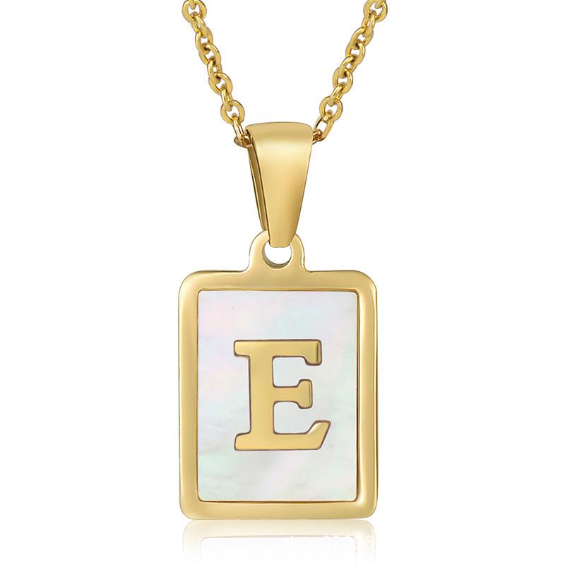Name Letter Shell Pendant Necklaces White Square Initials Stainless Steel Necklace Gold Color Chain Jewelry for Women