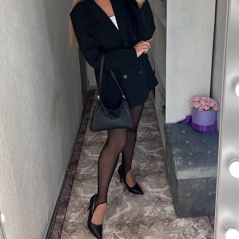 Черные прозрачные сетчатые колготки без носков женские однотонные облегающие 2025 осень новые брюки для выпускного вечера тонкие носки колготки