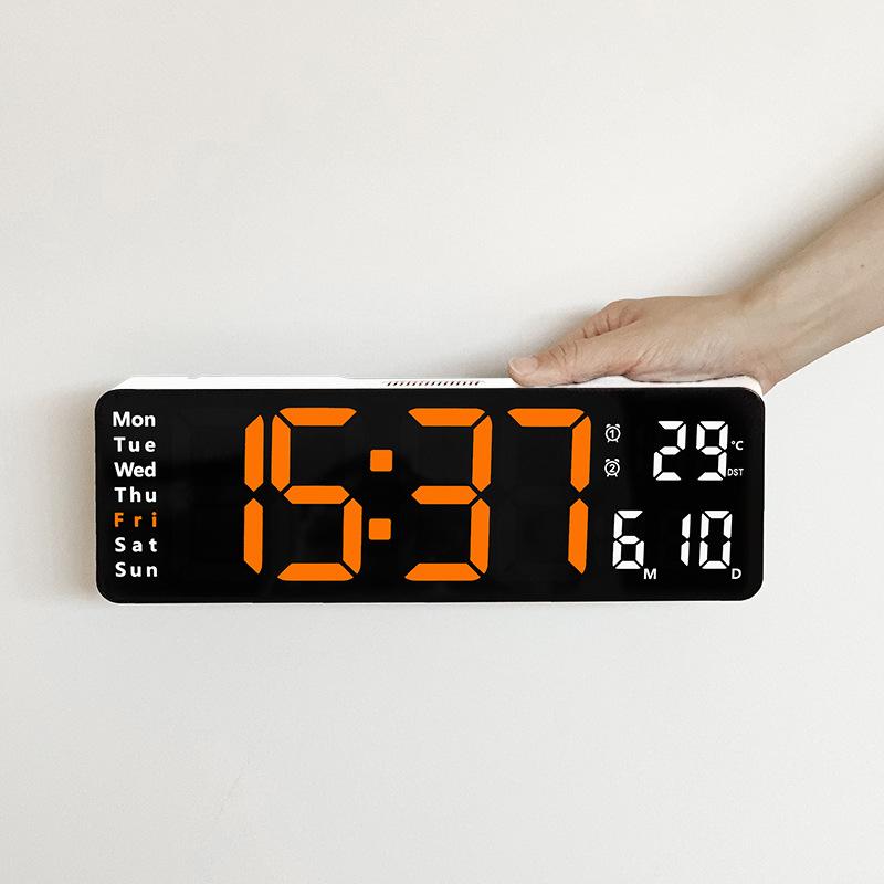 13" Large Display Digital Clock, 2-in-1 Tabletop & Wall Mount, Temperature, Day of Week, Multiple Alarms, Minimalist Living Room Clock, 6629