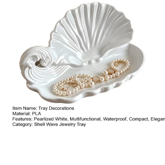 Aromatherapy Storage Tray 3D Printed Shell Wave Jewelry Tray, Pearlized White Organizer Dish, Elegant Ring Exquisite Desktop Ornament Trinket