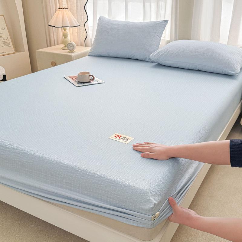 Class A Solid Color Double-Layer Crinkled Gauze Fitted Sheet - Naked Sleep Friendly & Machine Washable