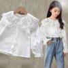 Spring Cotton Girls Blouses Shirt Long Sleeve Solid White Tops Kids Lapel For SchooL Clothes Children Tops