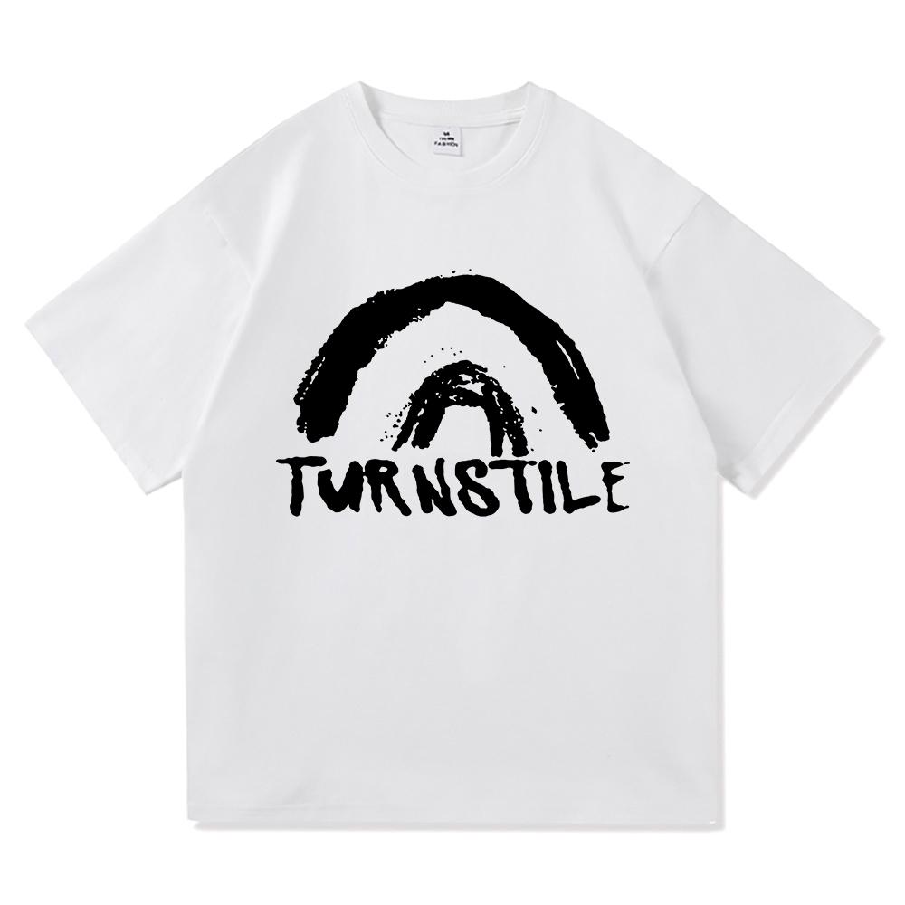 Turnstile Double Rainbow Tshirt 2025 Album Never Satisfied Mens Pure Cotton Tshirt Harajuku Highquality Retro Casual Tshirt