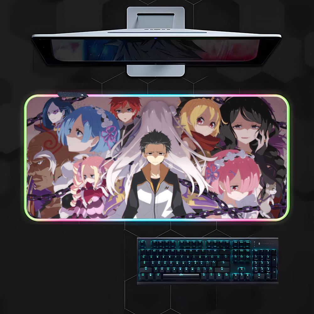 Аниме Мультфильм R-ReZero Коврик для мыши Геймерский Светящийся LED Коврик для мыши Игровой стол RGB Коврик для стола Клавиатура ПК Коврик для мыши