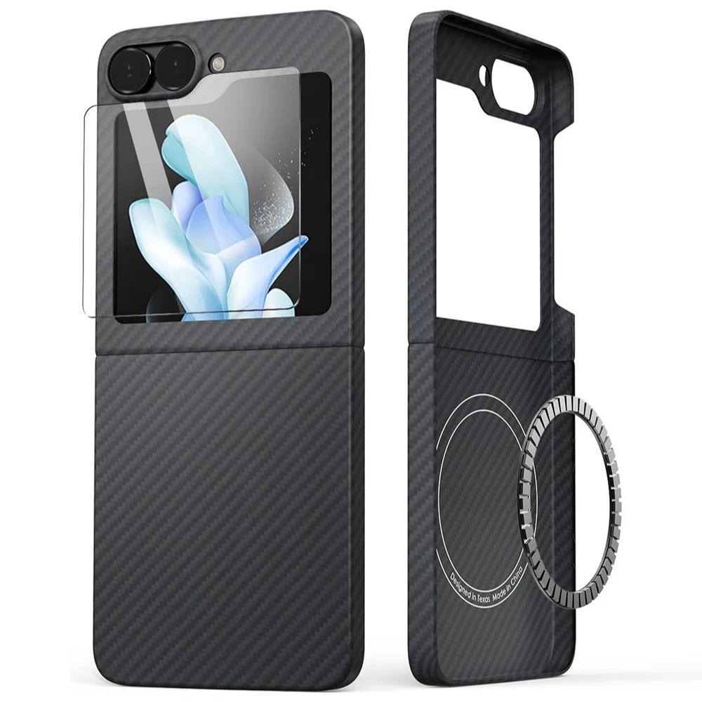 iColors Carbon Fiber Magnetic Case for Samsung Galaxy Z Flip 6 Support Magsafe Z Flip 6 Ultra-thin Aramid Fiber Cover Glass