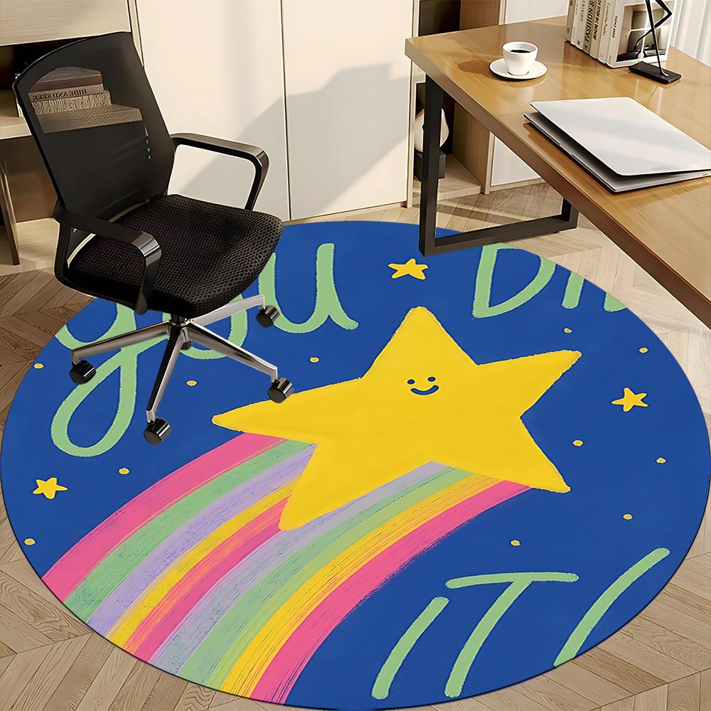 1pc Star Rainbow Office Round Area Rug, Indoor Mat Suitable For Office, Under Office Chairs Bedroom Living Room Home Decor, Room Deco