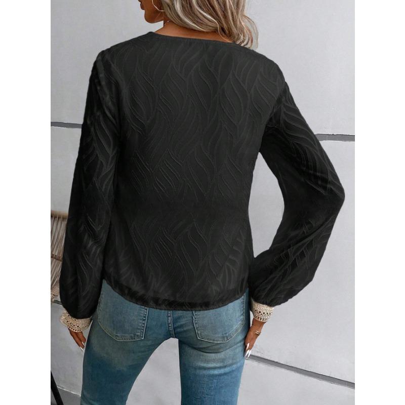 YYFS Женские модные повседневные весенне-осенние однотонные блузки и рубашки с v-образным вырезом и длинным рукавом с принтом