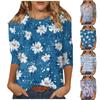 Women's Fashion Casual Three Quarter Sleeve Print Round Neck Pullover Top Blouse