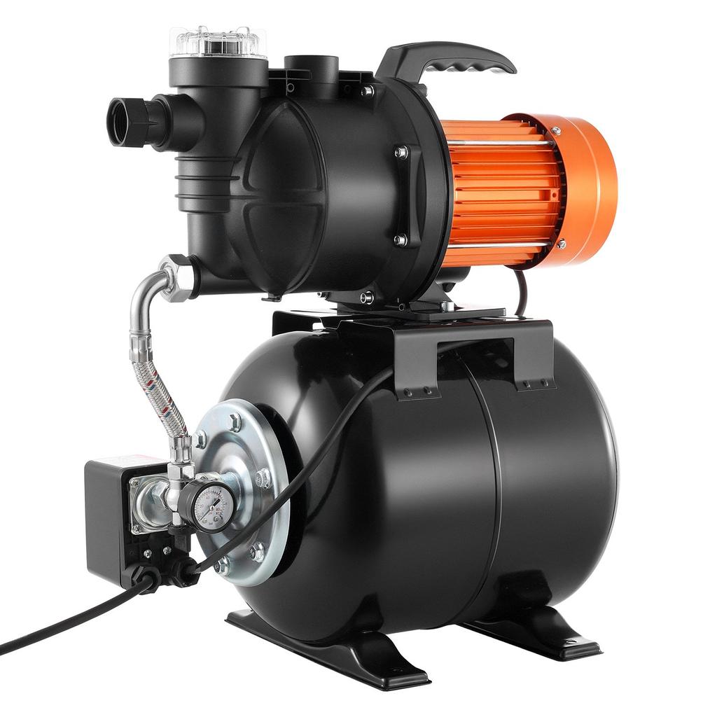 VEVOR 1100W Shallow Well Pump with Pressure Tank, 5300 LPH, Irrigation Jet Pump with 19L Tank, Filter, Check Valve, Automatic Water Booster System