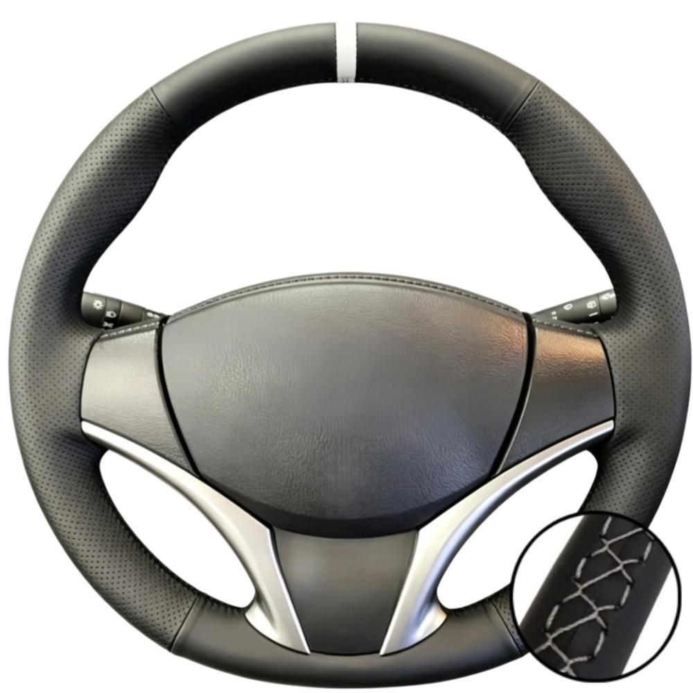 Hand Stitched Wear Resistant Perforated Non-slip Artificial Leather 2014-2016 Steering Wheel Cover For Toyota Yaris Vios